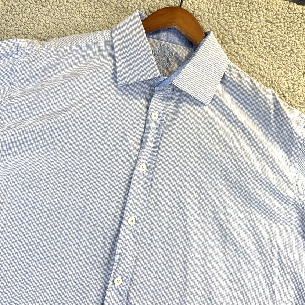 English Laundry Men's Dress Shirt Blue Striped Flip Cuff Long Sleeve 17-34/35 XL